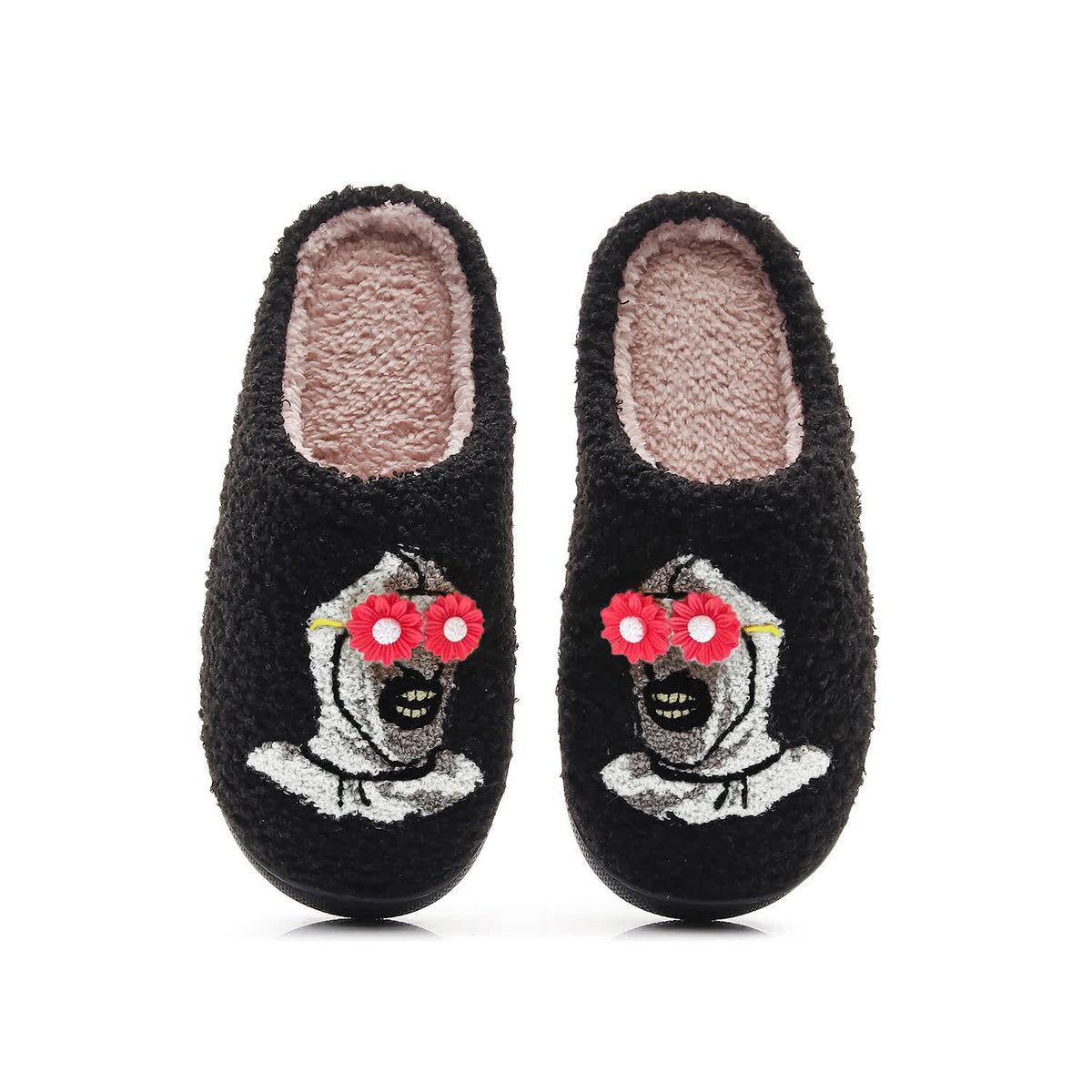 Halloween Skull Slippers with Flower Glasses - Black - Red - EU44-45(US10-11) - image 10