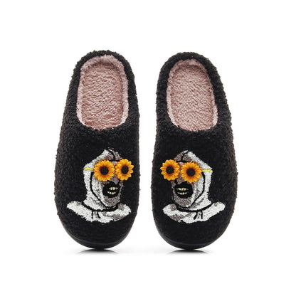 Halloween Skull Slippers with Flower Glasses - Black - Yellow - EU44-45(US10-11) - image 2