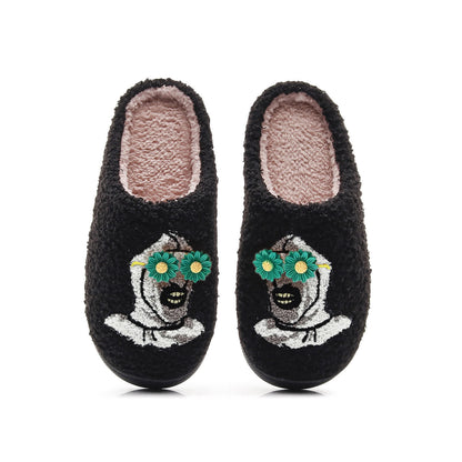 Halloween Skull Slippers with Flower Glasses - Black - Green - EU44-45(US10-11) - image 11