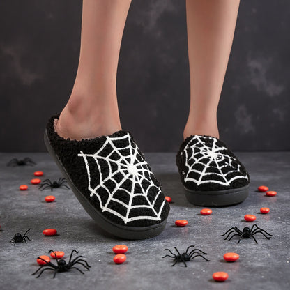 Plus Size Halloween Spider Web Print Slippers - image 0