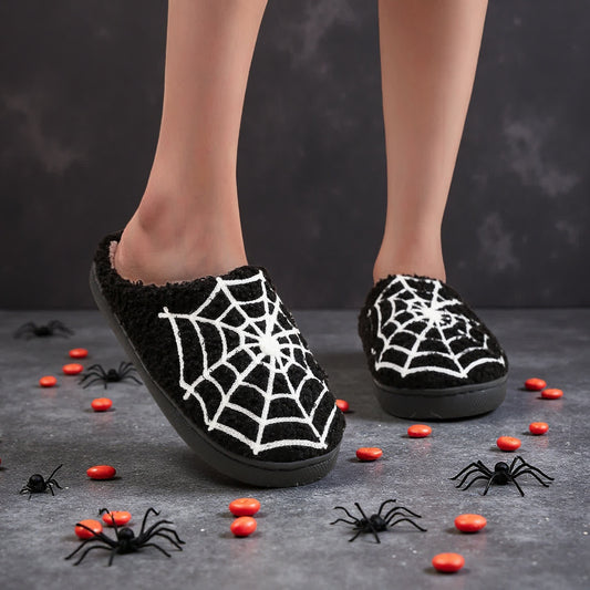 Plus Size Halloween Spider Web Print Slippers - image 0