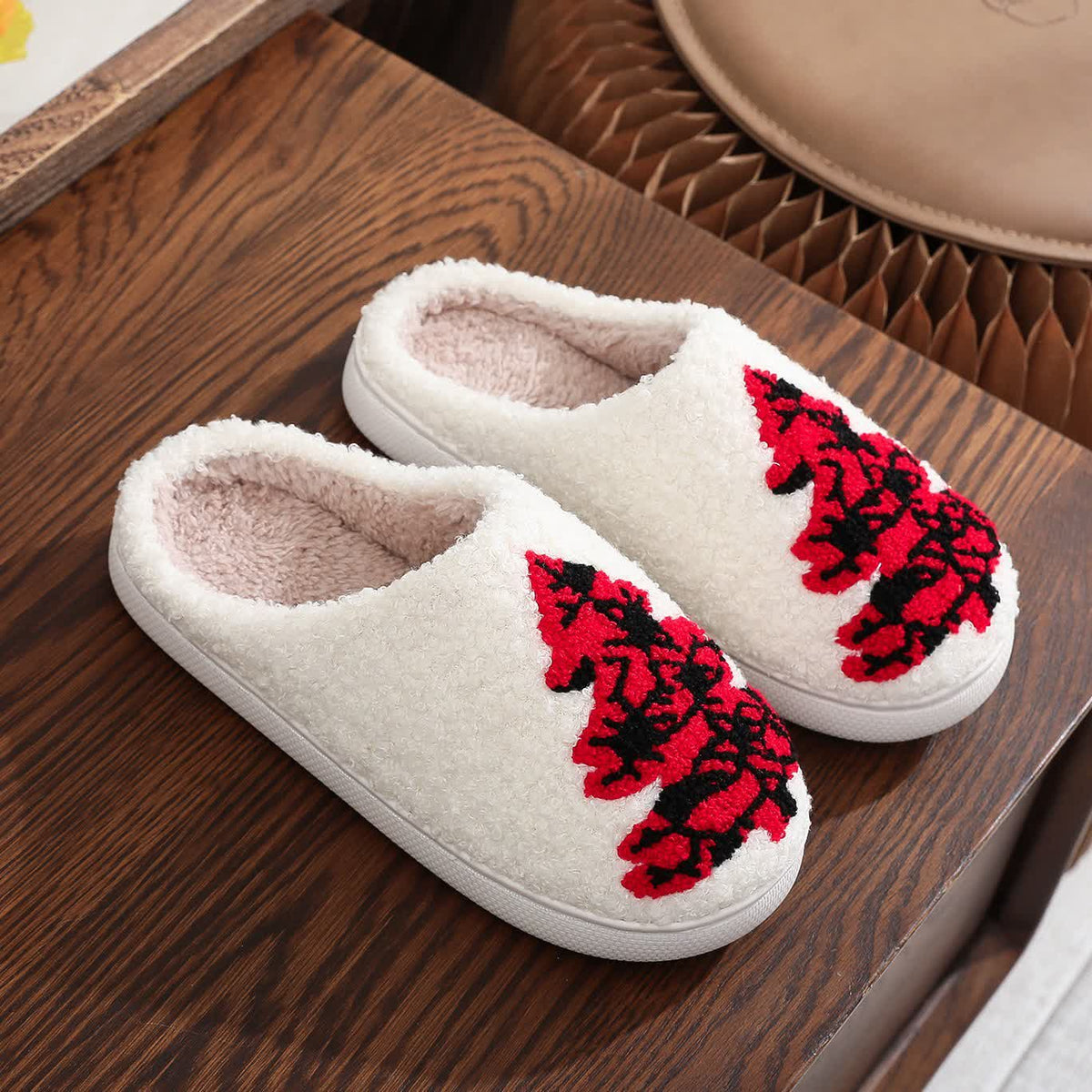 Plus Size Christmas Tree Print Slippers - White - EU44-45(US10-11) - image 1