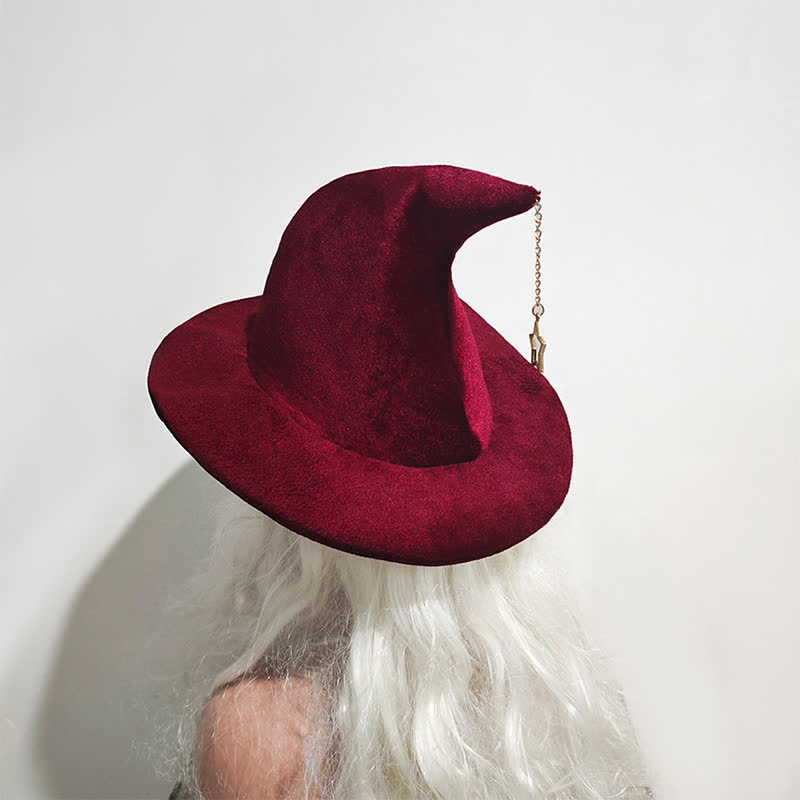 Vintage Witch Hat with Star Pendant - Red - One Size - image 0