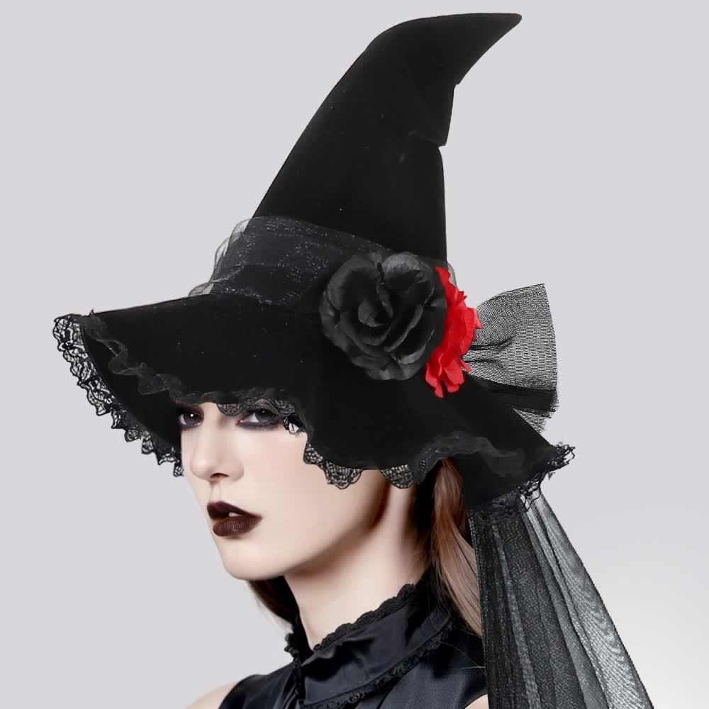 Halloween Mesh Artificial Flower Witch Hat - image 2