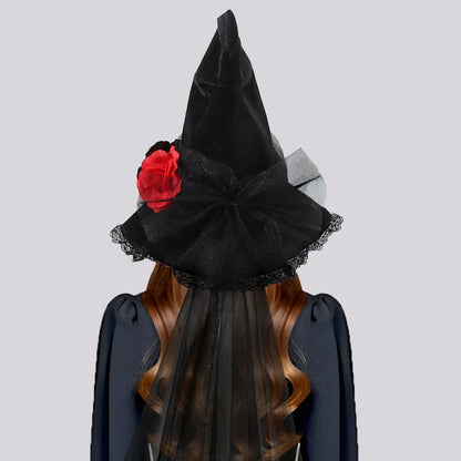 Halloween Mesh Artificial Flower Witch Hat - image 1