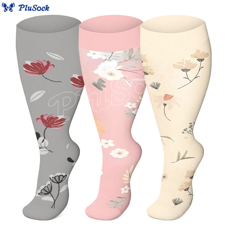 Plus Size Peach Blossom Compression Socks(3 Pairs) - image 0