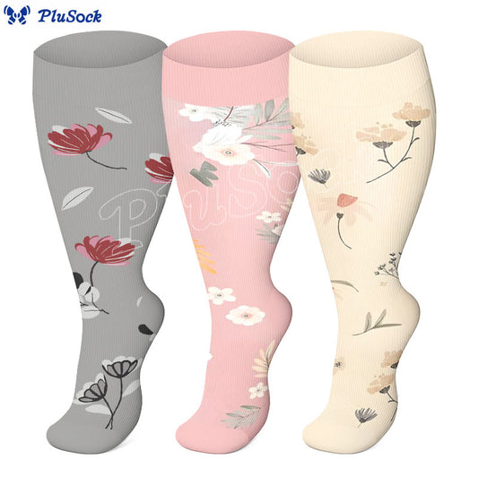 Plus Size Peach Blossom Compression Socks(3 Pairs) - image 0