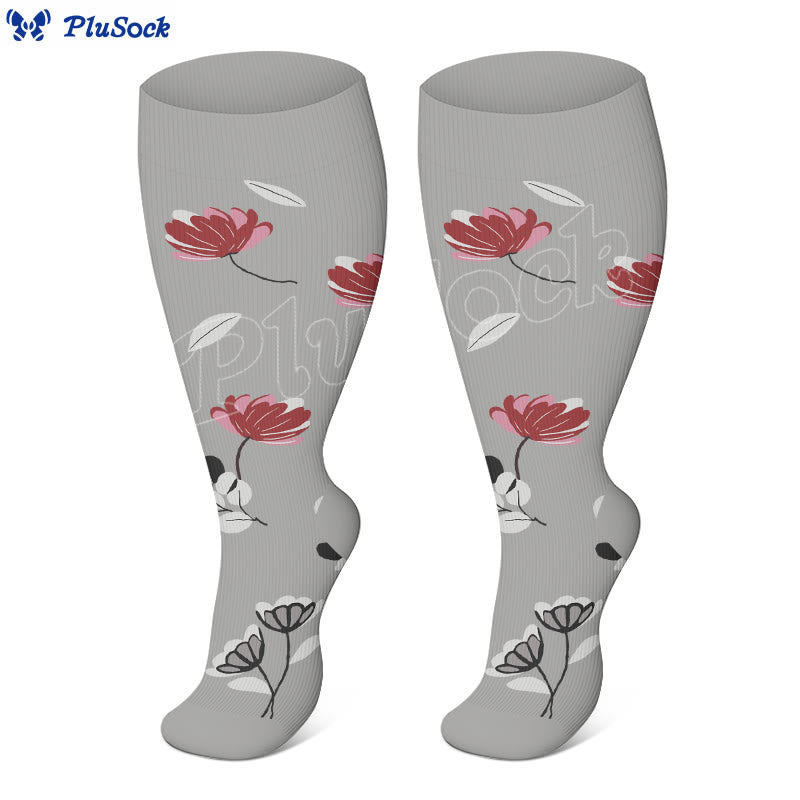 Plus Size Peach Blossom Compression Socks(3 Pairs) - image 2