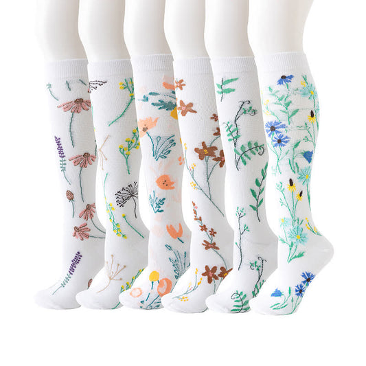 White Floral Series Compression Socks(6 Pairs) - image 0