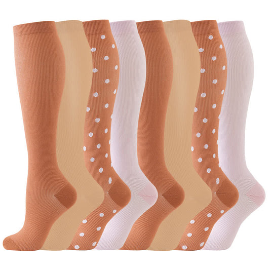 Polka Dot Orange Solid Color Compression Socks(6 Pairs) - image 0