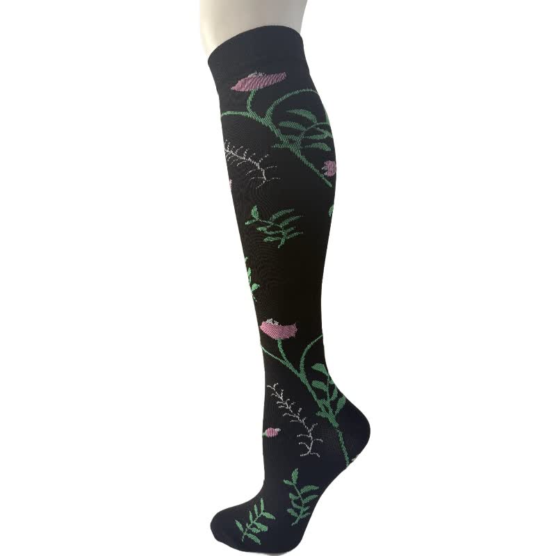 Black White Floral Knee High Compression Socks(6 Pairs) - F - S/M - image 12