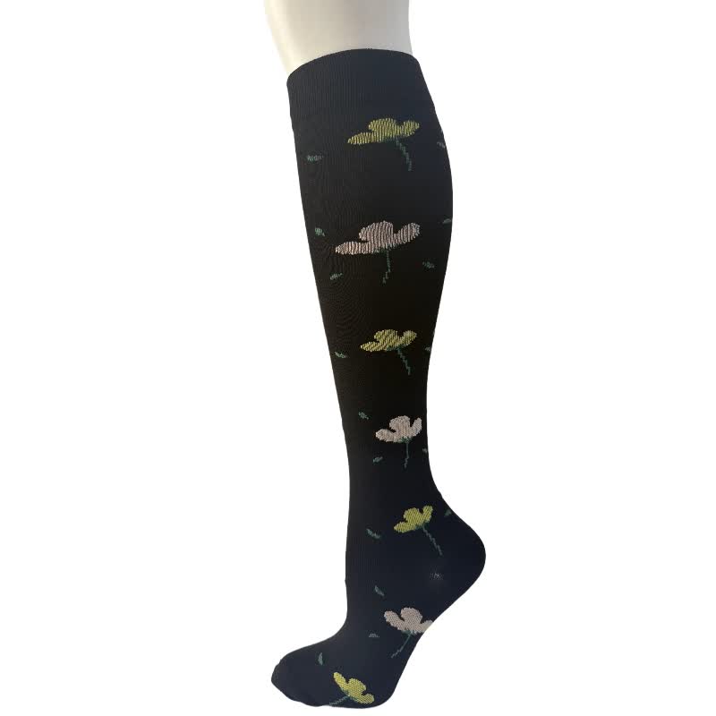 Black White Floral Knee High Compression Socks(6 Pairs) - E - S/M - image 11