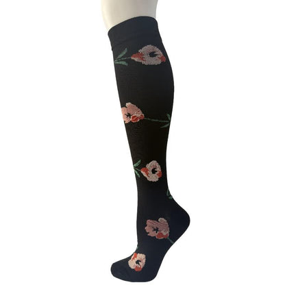 Black White Floral Knee High Compression Socks(6 Pairs) - A - S/M - image 7