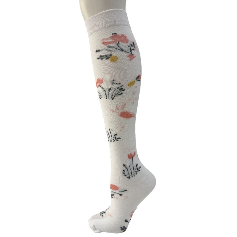 Black White Floral Knee High Compression Socks(6 Pairs) - D - S/M - image 10