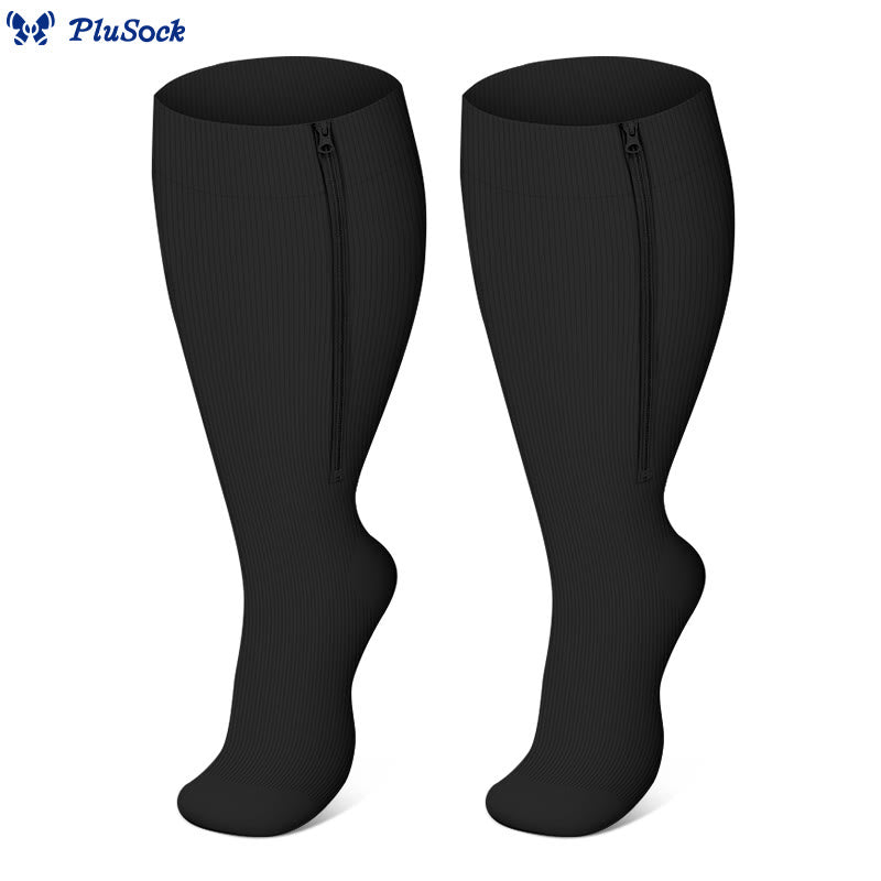 Plus Size Classic Zipper Compression Socks 2XL-7XL(3 Pairs) - Black - 7XL - image 15