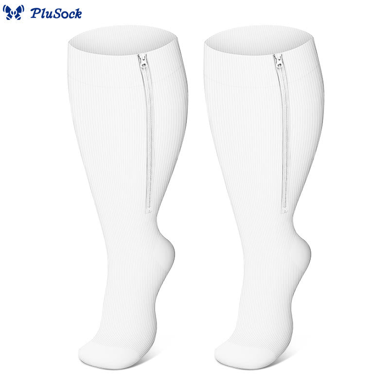 Plus Size Classic Zipper Compression Socks 2XL-7XL(3 Pairs) - White - 7XL - image 14