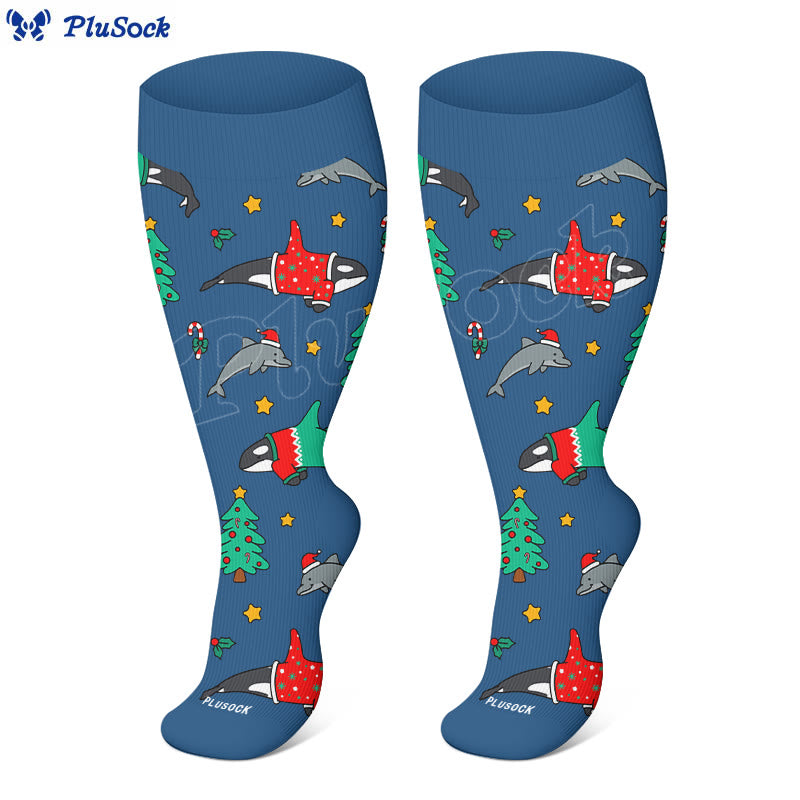 Plus Size Snowman Whale Elk Compression Socks(3 Pairs) - image 5