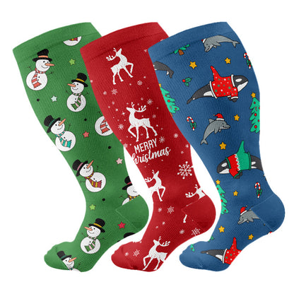 Plus Size Snowman Whale Elk Compression Socks(3 Pairs) - image 4