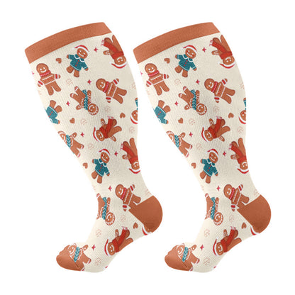 Plus Size Adorable Christmas Mix Compression Socks(3 Pairs) - Orange(1 Pair) - 4XL - image 5