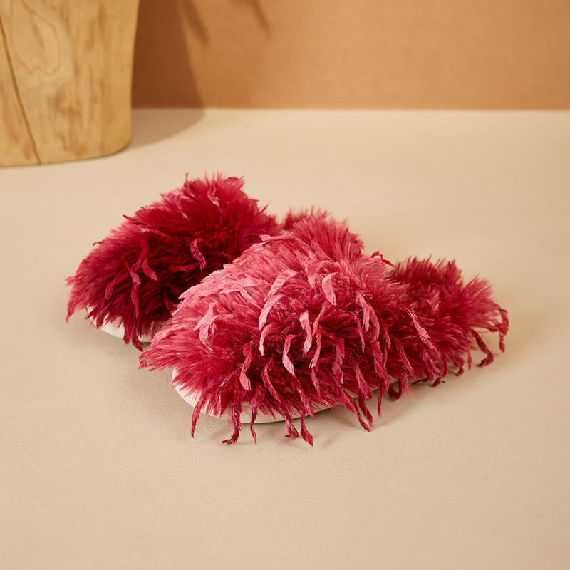 Plus Size Fluffy Fur Slippers - Wine - EU42-43(US8.5-9) - image 15