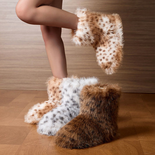 Plus Size Fur Leopard Print Slippers - image 0