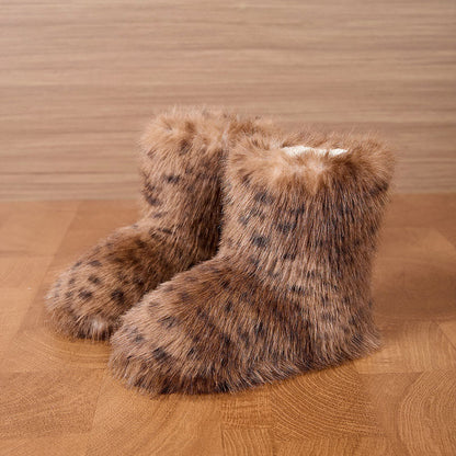 Plus Size Fur Leopard Print Slippers - Brown - EU42-43(US8.5-9) - image 7