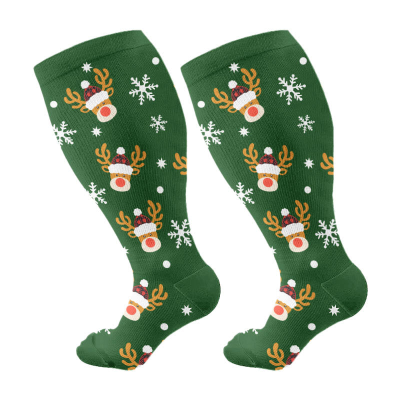 Plus Size Penguin Deer Cow Compression Socks(3 Pairs) - Green(1 Pair) - 3XL - image 5
