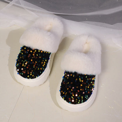 Plus Size Sequin Slippers - Black - EU42-43(US8.5-9) - image 9