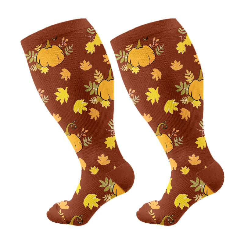 Plus Size Mushroom Maple Leaf Compression Socks(3 Pairs) - Brown(1 Pair) - 4XL - image 10