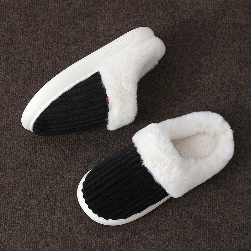 Plus Size White Plush Slippers - Black - EU46-47(US8-9) - image 12
