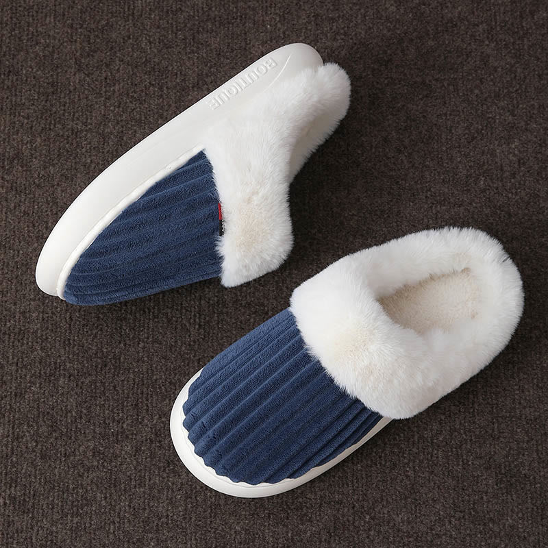 Plus Size White Plush Slippers - Navy Blue - EU46-47(US8-9) - image 5