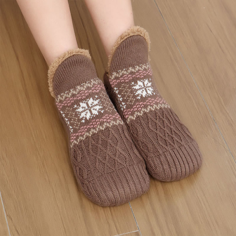 Plus Size Snowflake Slipper Socks - Coffee - EU40-43(US7-9) - image 12