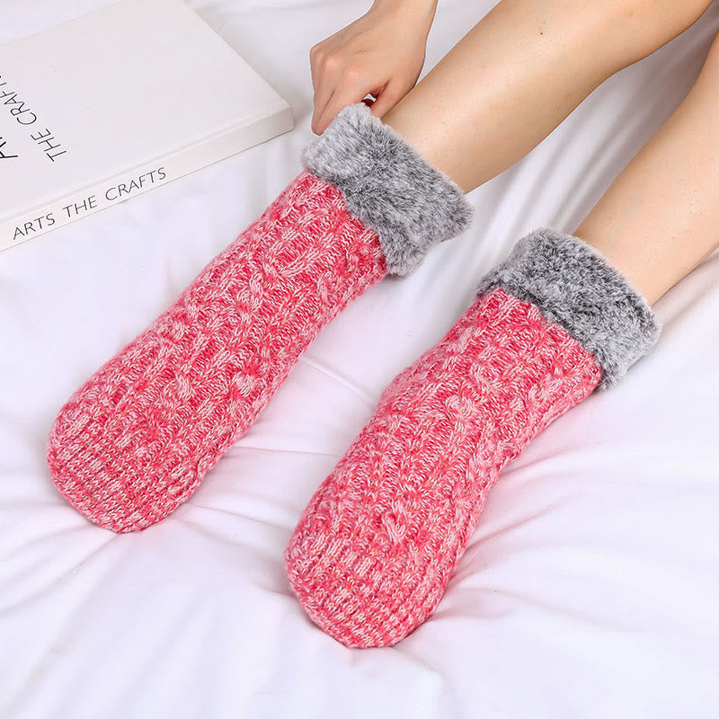 Plus Size Fleece Sock Cuffs Slipper Socks - Pink - EU39-42(US6-8.5) - image 4