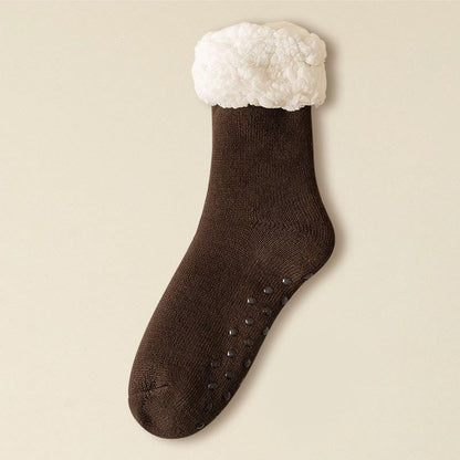 Plus Size Elastic Solid Color Slipper Socks - Brown - EU39-43(US6-9) - image 9