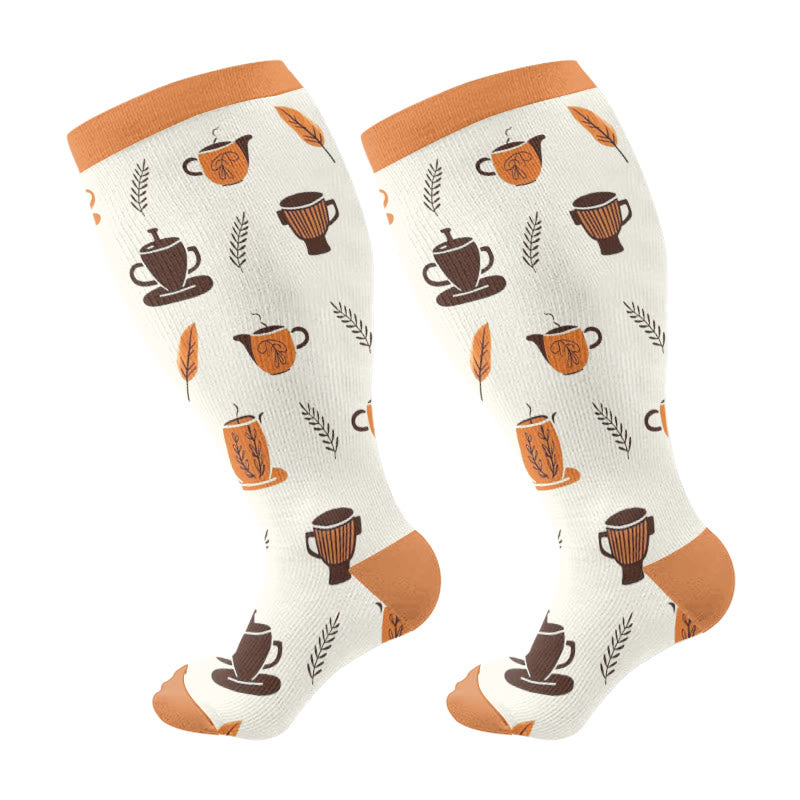 Plus Size Coffee Series Compression Socks - Orange - 4XL - image 6