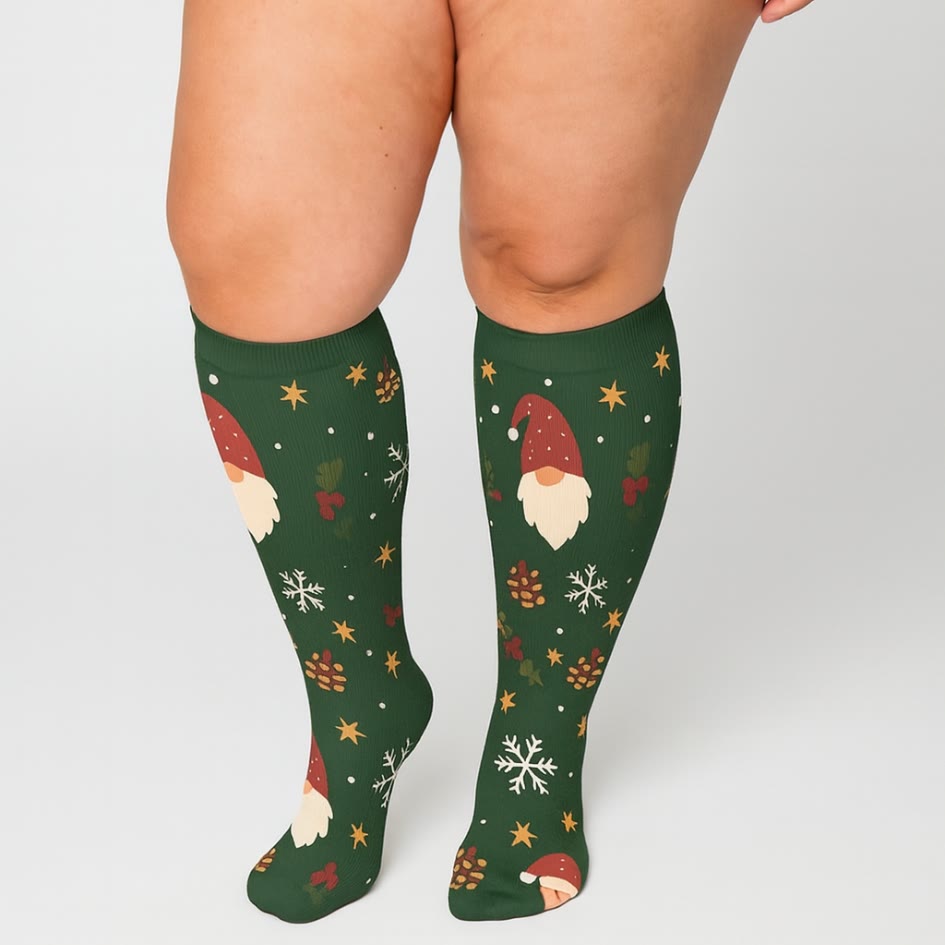 Plus Size Christmas Gnomes Birds Compression Socks(3 Pairs) - image 3