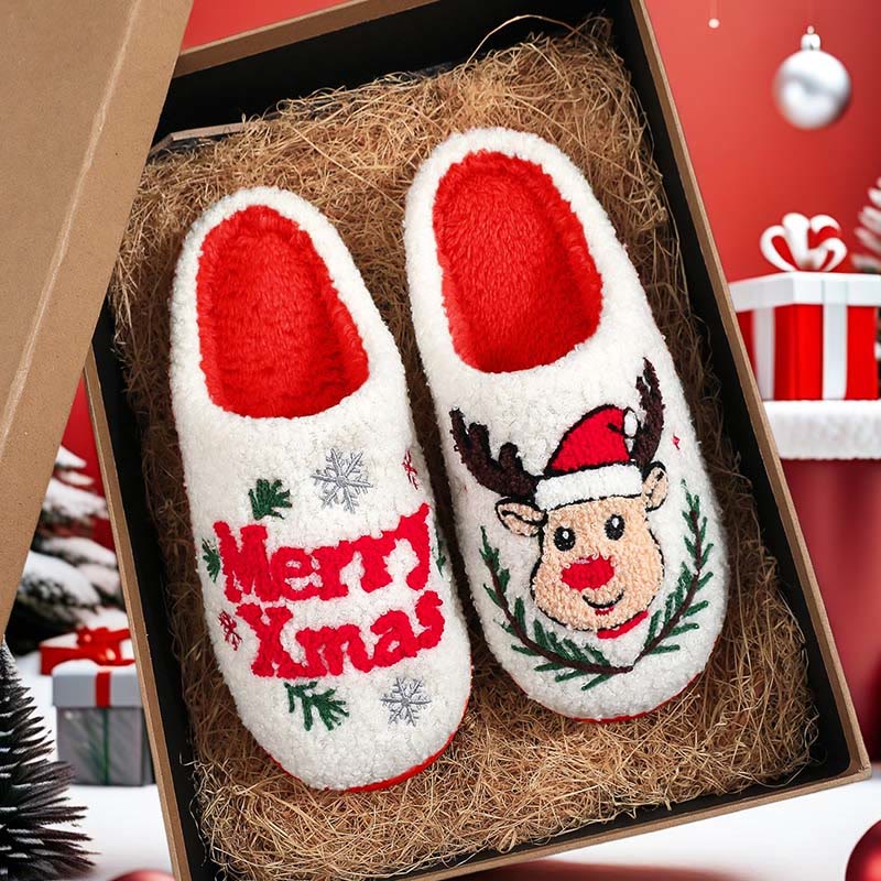 Plus Size Merry Xmas Deer Slippers - White - EU44-45(US10-11) - image 0