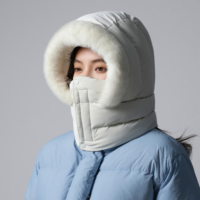Solid Color Hooded Scarf - Beige - One Size - image 5