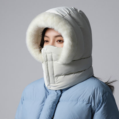Solid Color Hooded Scarf - Beige - One Size - image 5