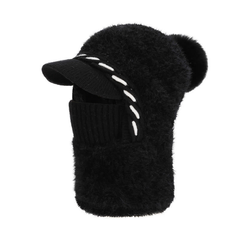 Warm Fleece Trapper Cap Hooded Scarf - Black - One Size - image 13