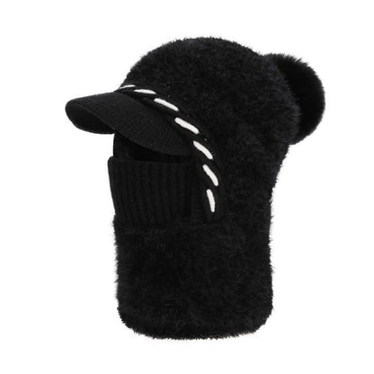Warm Fleece Trapper Cap Hooded Scarf - Black - One Size - image 13