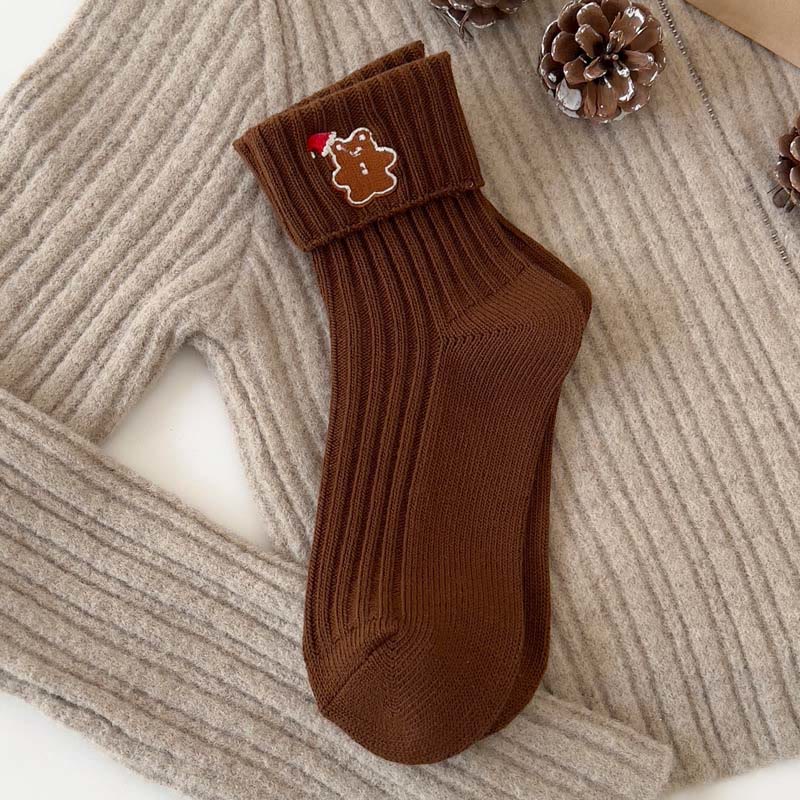 Embroidered Cartoon Quarter Socks(3 Pairs) - Coffee - EU36-40(US3-7) - image 5
