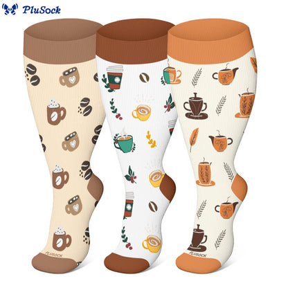 Plus Size Coffee Series Compression Socks(3 Pairs) - image 0