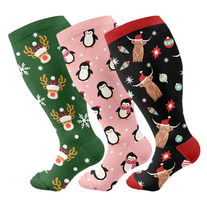 Plus Size Penguin Deer Cow Compression Socks(3 Pairs) - image 1