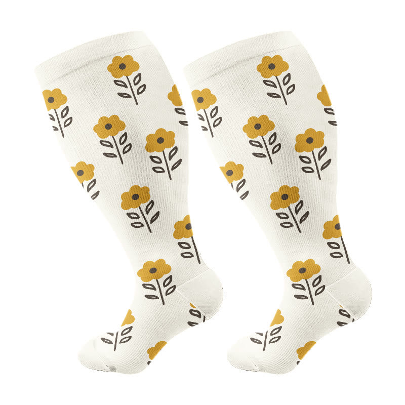 Plus Size Floral Trio Compression Socks - Beige - 4XL - image 13