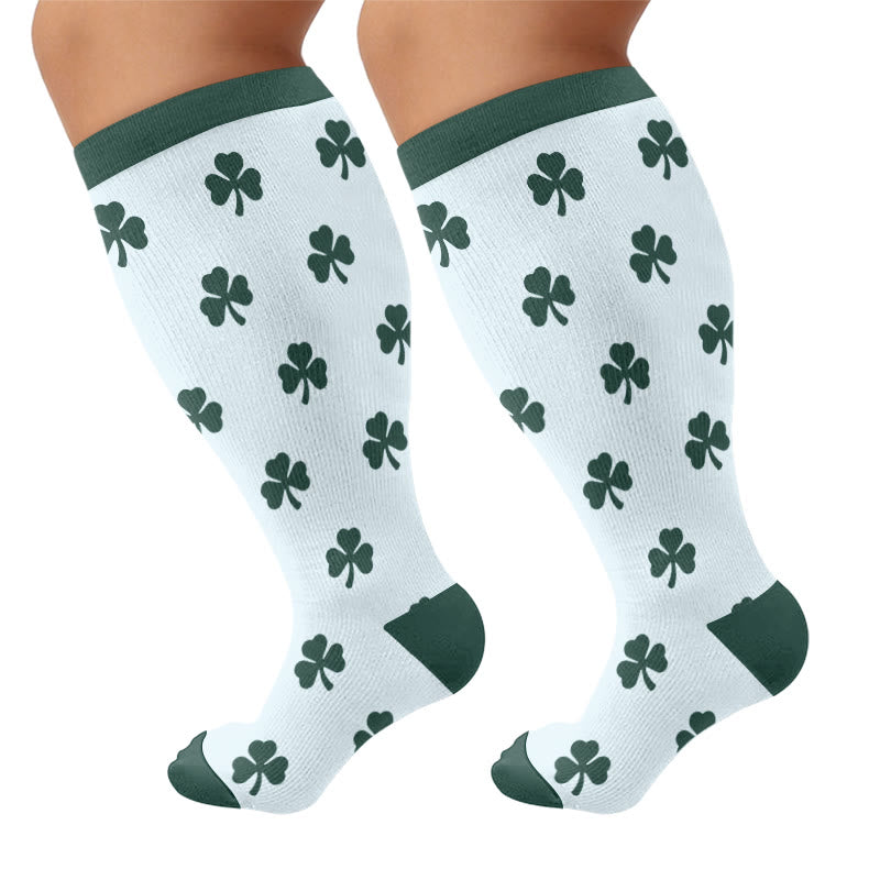Plus Size Shamrock Print Compression Socks - Blue - 4XL - image 5