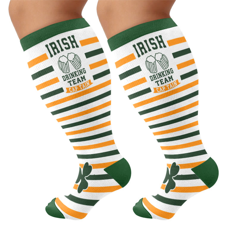 Plus Size Shamrock Print Compression Socks - Green - 4XL - image 7
