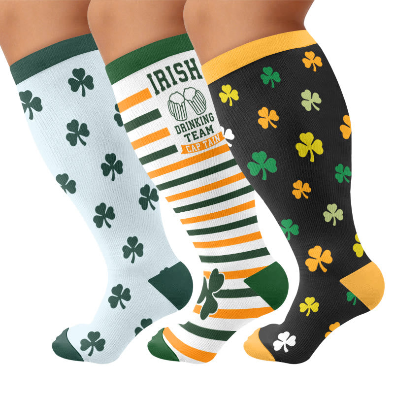 Plus Size Shamrock Print Compression Socks - image 1