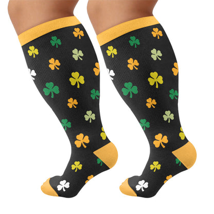 Plus Size Shamrock Print Compression Socks - Black - 4XL - image 6