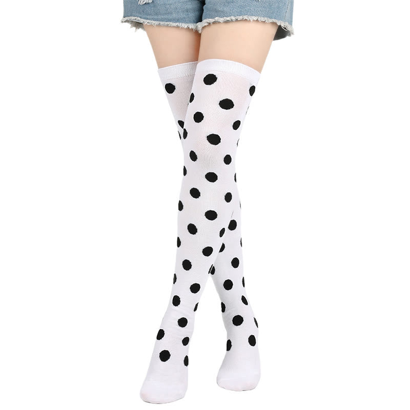Funny Polka Dots Thigh Highs Socks(5 Pairs) - Black Dots - One Size - image 6